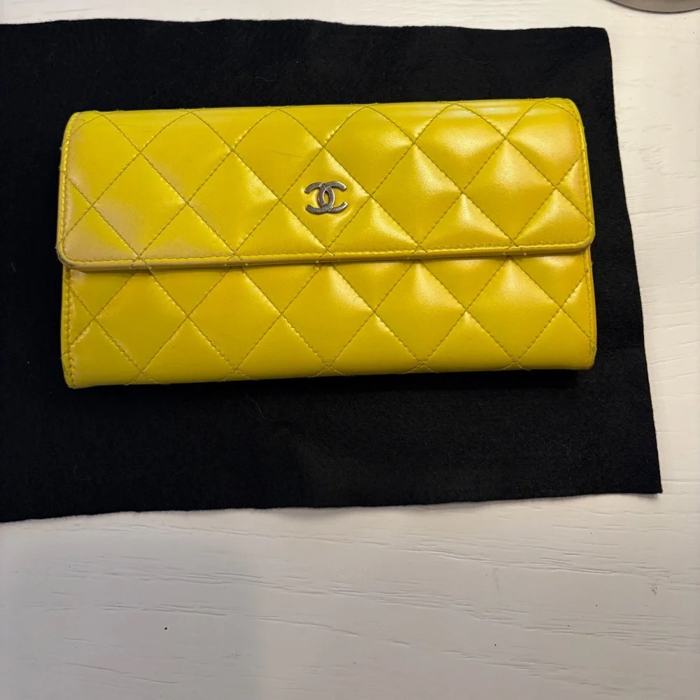 CHANEL Yellow Quilted Lambskin Continental Wallet with CC Turnlock